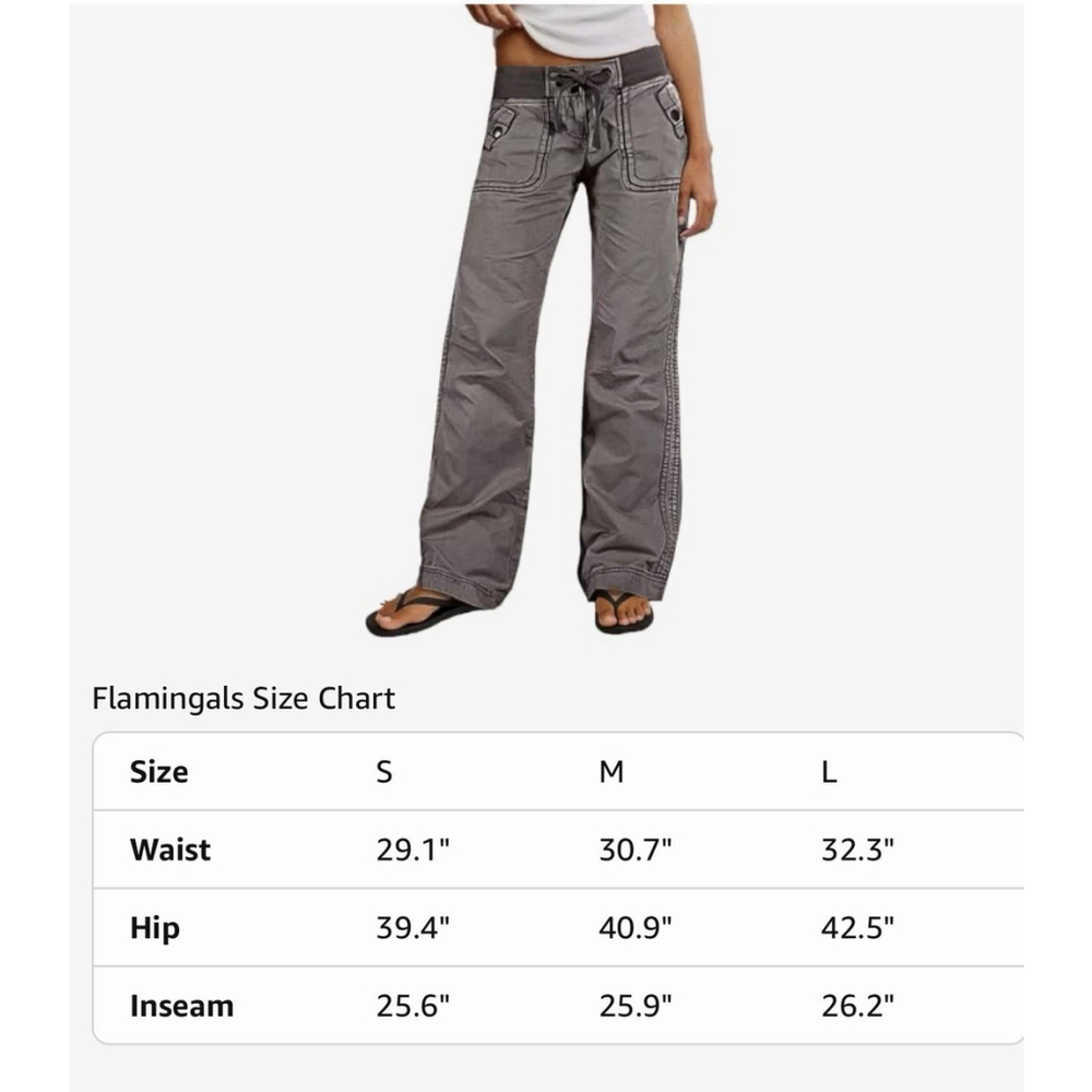 Flamingals Straight Leg Pants Women Drawstring Waist Mid Rise Casual Solid M - Picture 6 of 6